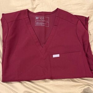 Figs Maroon V-Neck Scrub Top
